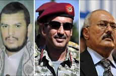 عملية التجميد شملت أموال صالح (يمين) وابنه أحمد (وسط) وعبد الملك الحوثي  