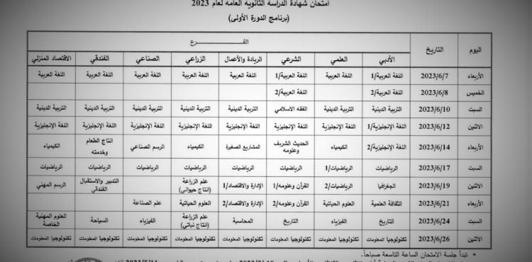 جدول امتحانات التوجيهي 2023 في فلسطين.jpg
