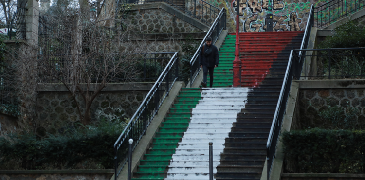 رسم علم فلسطين على درجات كنيسة القلب المقدس في باريس.png