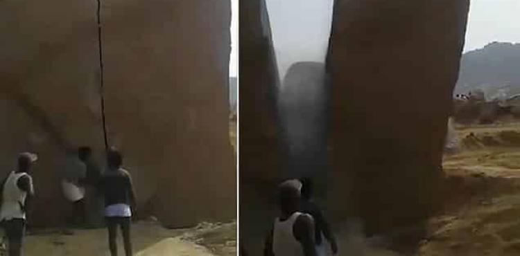 يفلقون صخرة بطريقة مثيرة
