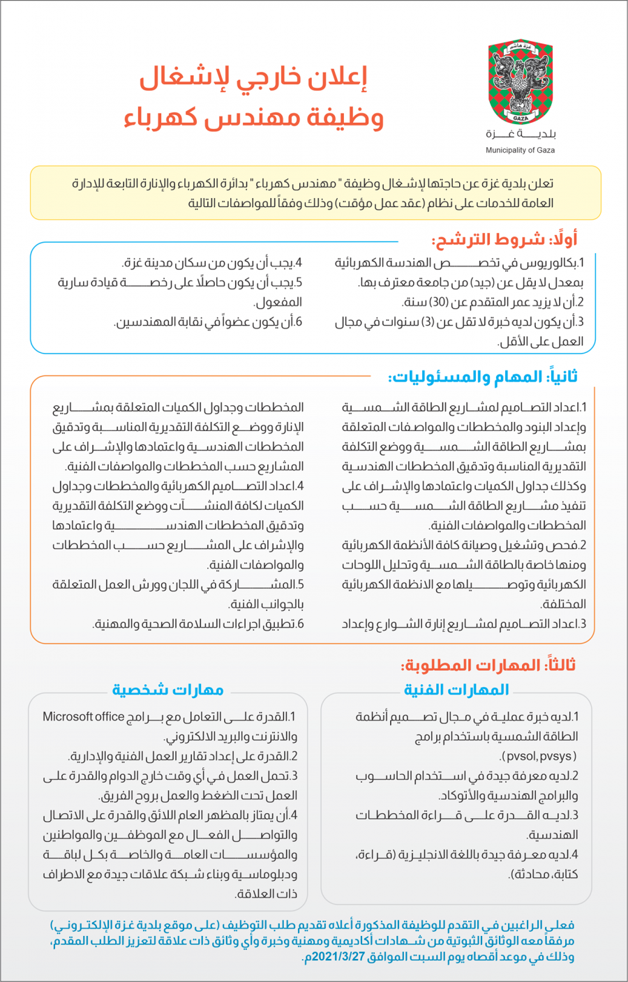 بلدية غزة تعلن عن حاجتها لمهندس كهرباء.png