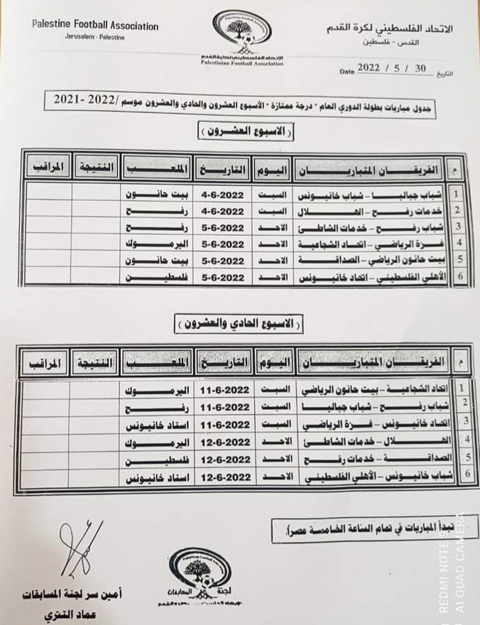 جدول الأسبوعين ال20 و ال21 من دوري 
