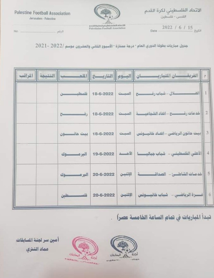 جدول الأسبوع ال22 من دوري 