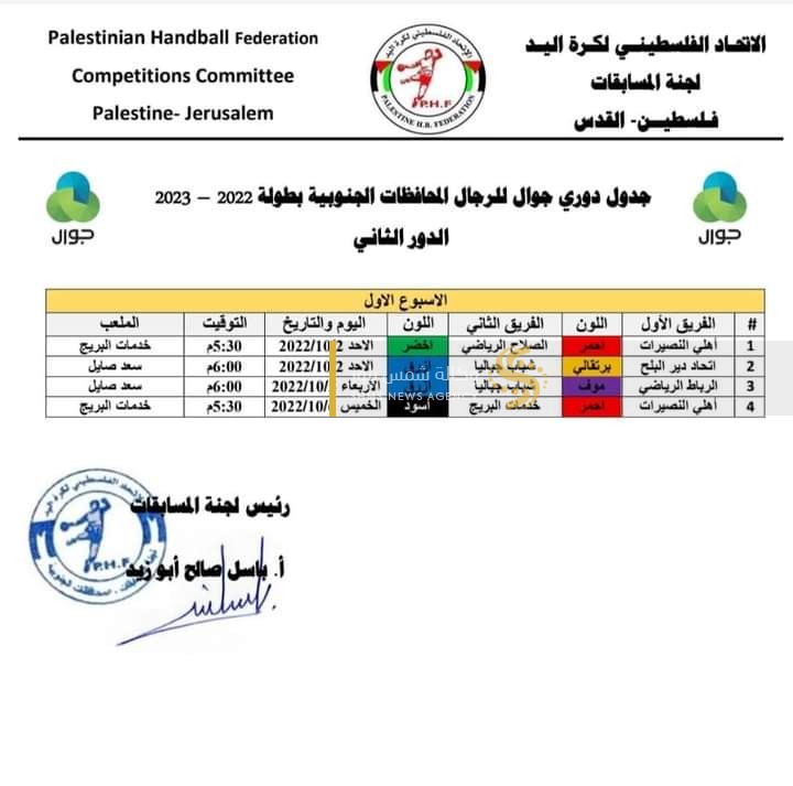 جدول كرة اليد