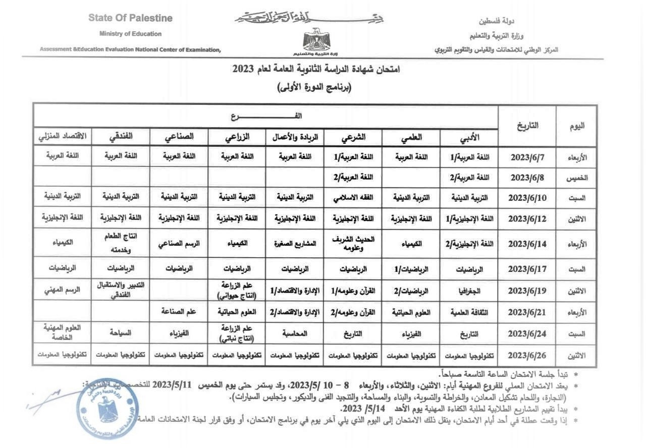 جدول امتحانات توجيهي فلسطين 2023 – امتحانات الثانوية العامة في فلسطين.jpg